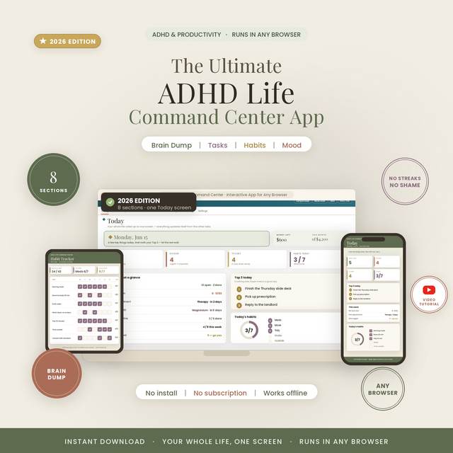 ADHD Command Center App — Browser App by NicheToolkits