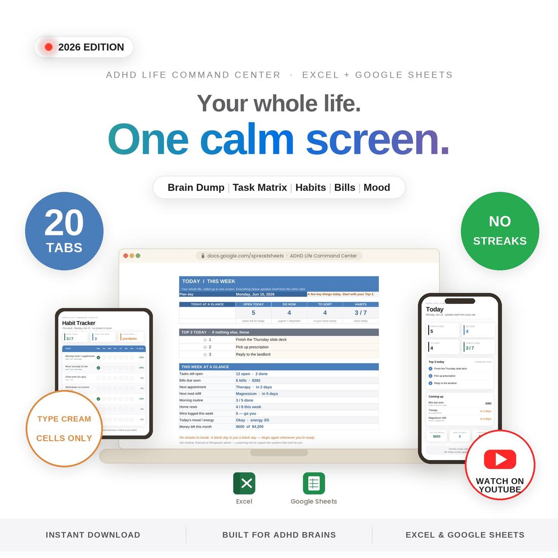 ADHD Life Command Center — Spreadsheet System by NicheToolkits