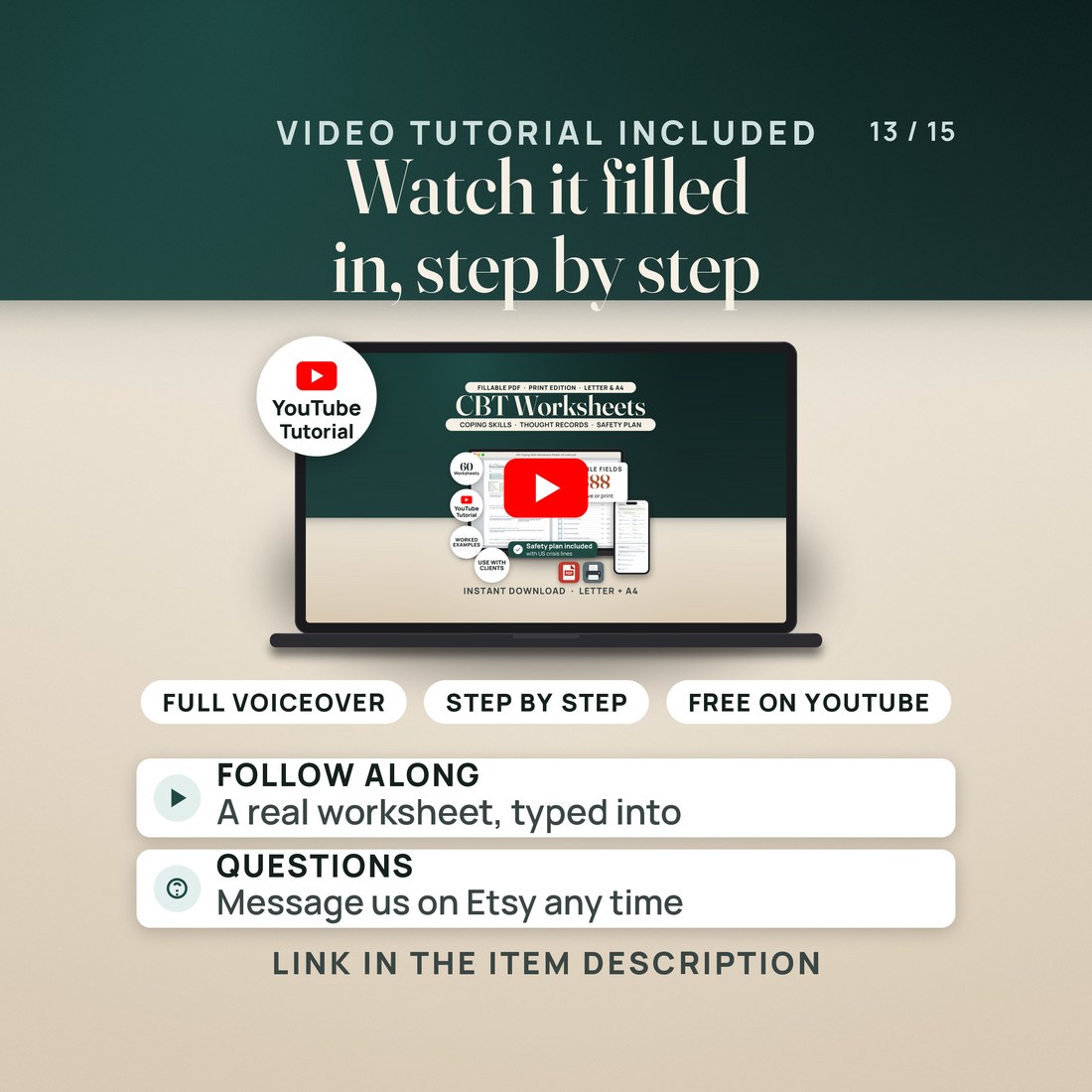 Video tutorial included: a narrated YouTube walkthrough shows a real worksheet typed into step by step, the safety plan and the rest of the bundle. The link is in the item description.