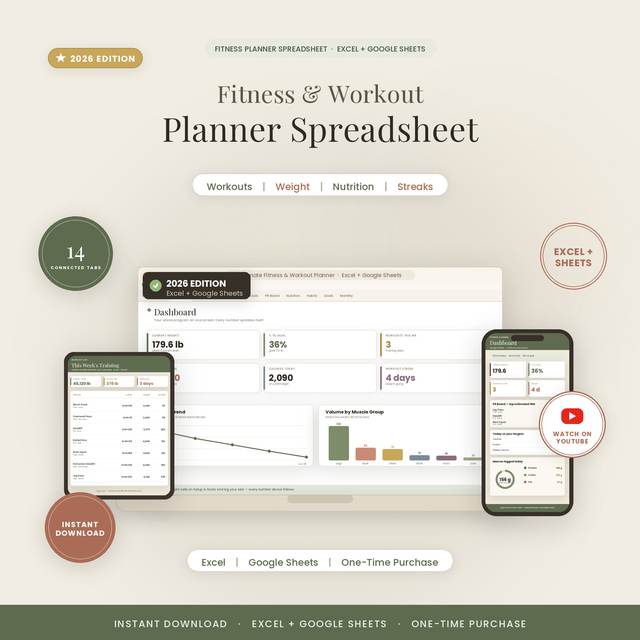 Fitness & Workout Planner — Spreadsheet System by NicheToolkits