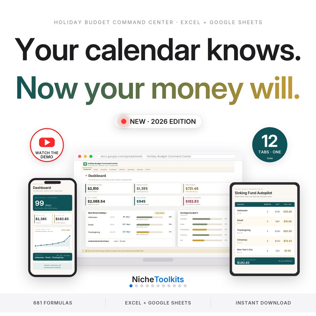 Holiday Budget Command Center — your calendar already knows when every holiday lands; this makes your money know it too.