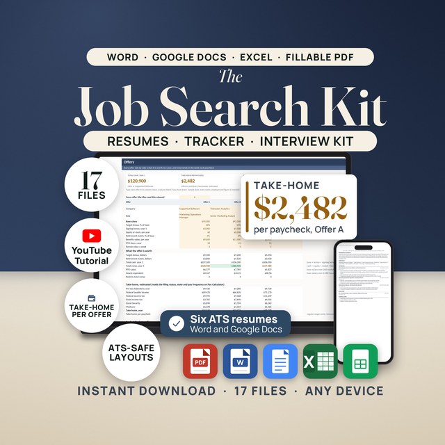Job Search System + ATS Resume Templates — Fillable PDF + Word + Spreadsheet