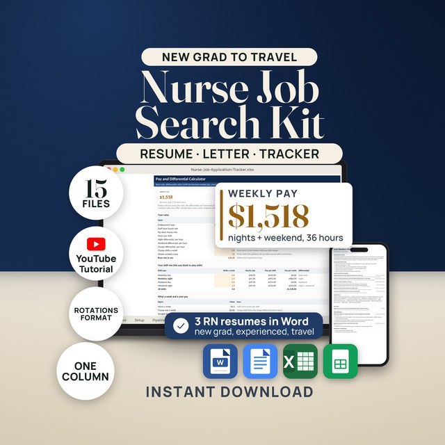 Nurse Job Search Kit + RN Resume Templates — Fillable PDF + Word + Spreadsheet