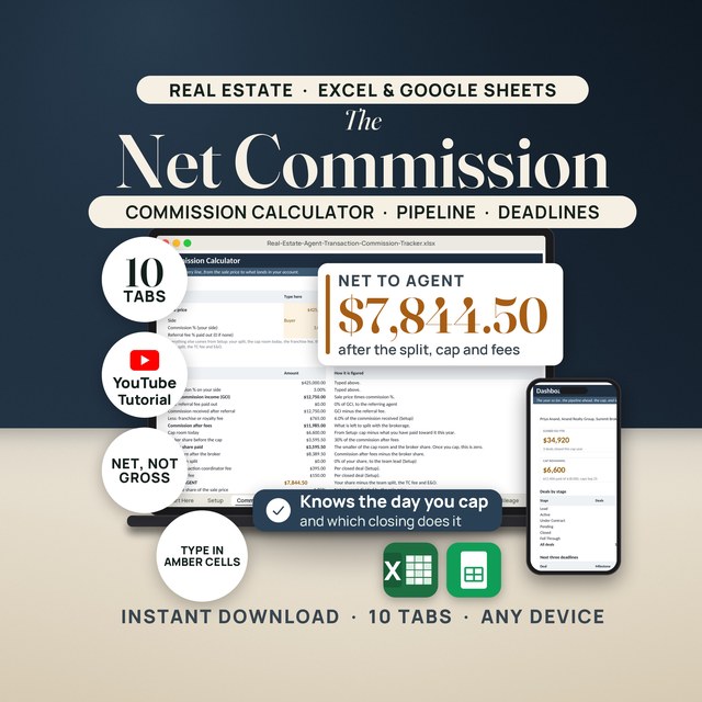 Real Estate Agent Transaction + Commission Tracker — Spreadsheet System