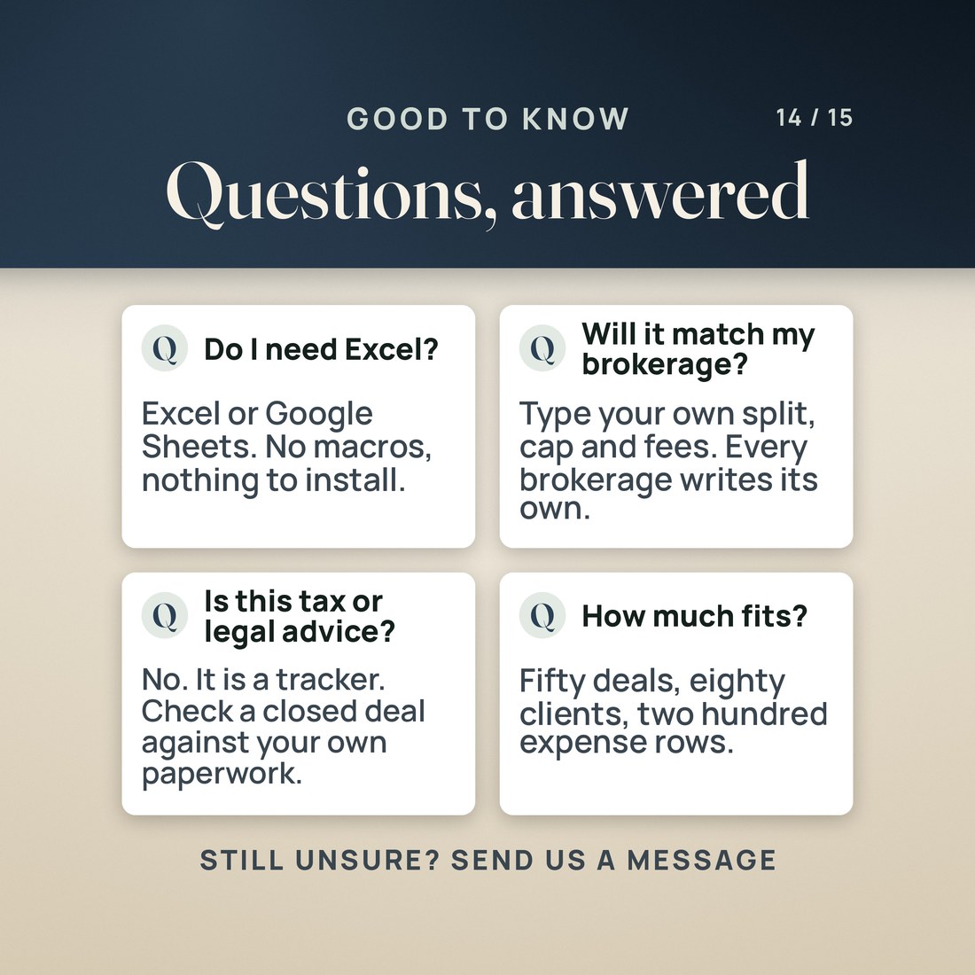 Questions answered about the format, what it computes, brokerage fit and the MLS.