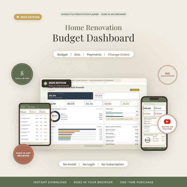 Renovation Dashboard App — Browser App by NicheToolkits