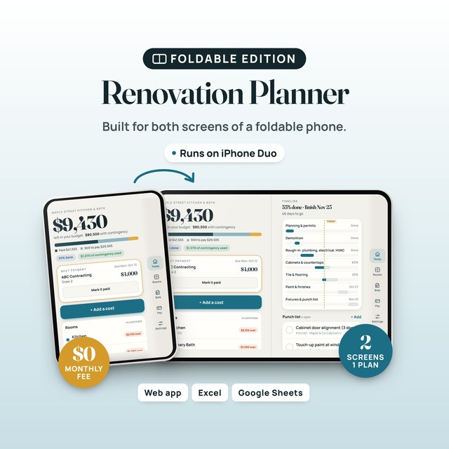 Renovation Planner, Foldable Edition — Web App + Spreadsheet