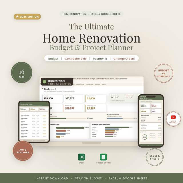 Home Renovation Planner — Spreadsheet System by NicheToolkits