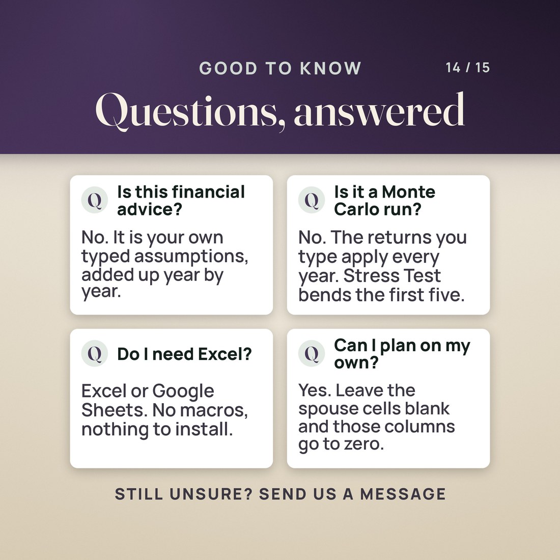 Questions answered about the format, what it computes, Monte Carlo and whether it is advice.