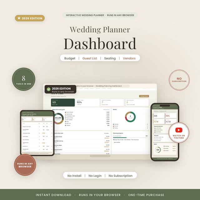 Wedding Planning Dashboard — Browser App by NicheToolkits