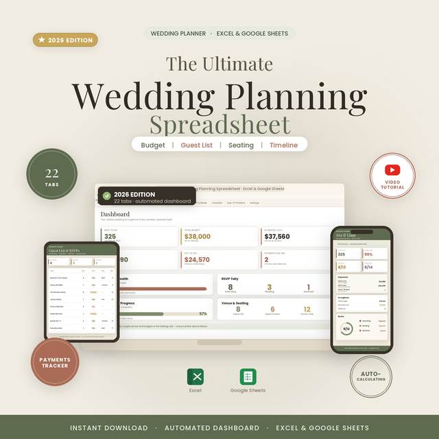 Wedding Planning Spreadsheet — Spreadsheet System by NicheToolkits