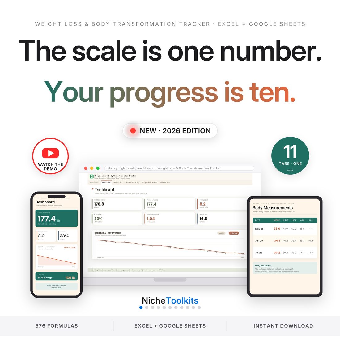 Weight Loss and Body Transformation Tracker — the scale is one number, and this file shows the other ten.